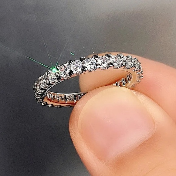 Sterling Silver Cubic Zircon Ring Minimalist, Dainty Diamond Stackable - Picture 1 of 7